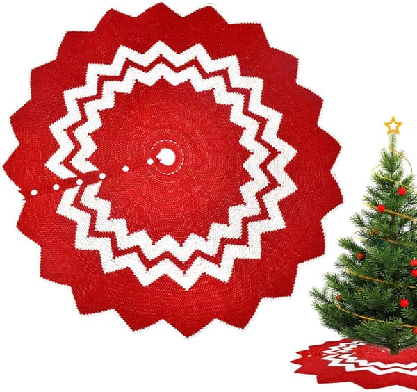 Røde og hvide juletræstæpper, julepynt, store tæpper, indendørs og udendørs dekorationer (W)