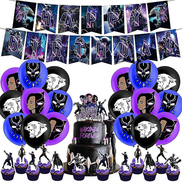 Marvel Black Panther födelsedagsfest dekoration för vuxna och barn, superhjälte tema festartiklar och tillbehör [FW]