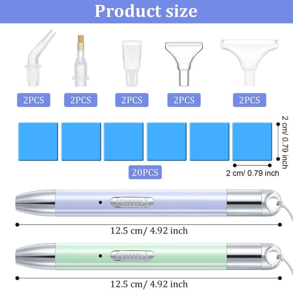 Spiss Drillpenn med Lys for 5D Diamantmaling DIY-sett, Inkluderer 20 Limbiter og 5 Erstatningspenner