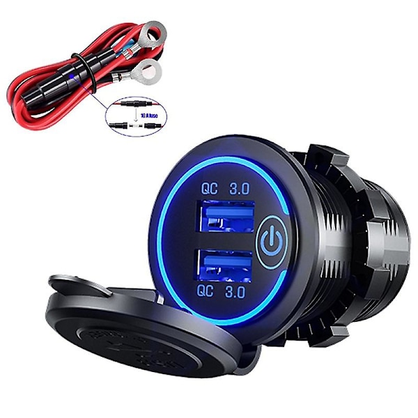 Qc3.0 Dobbelt USB Biloplader Vandtæt 12v/24v Hurtig Oplader Stik Strømudtag Med Touch-kontakt