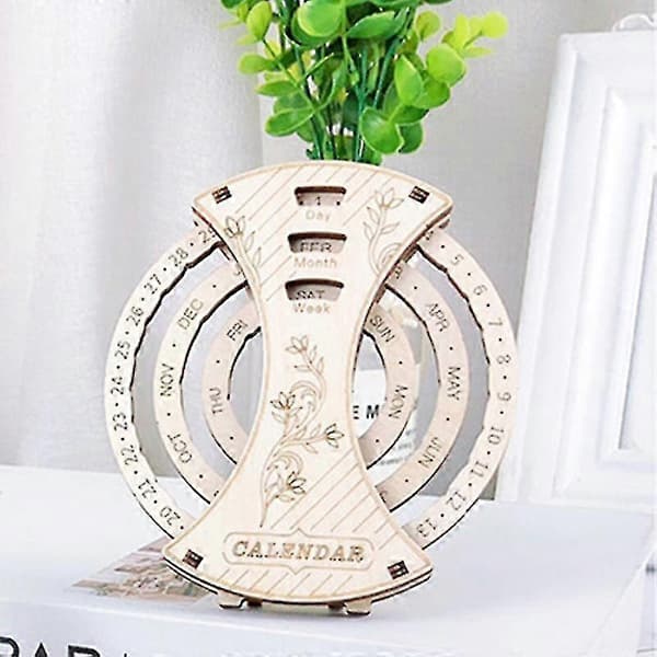 Evighetskalender i trä pussel leksak DIY 3D-pussel modellbyggsats cirkulär (1 st, träfärg)