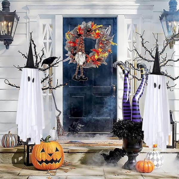 Vita spökhäxhattar julgransprydnader för Halloween, 12-pack