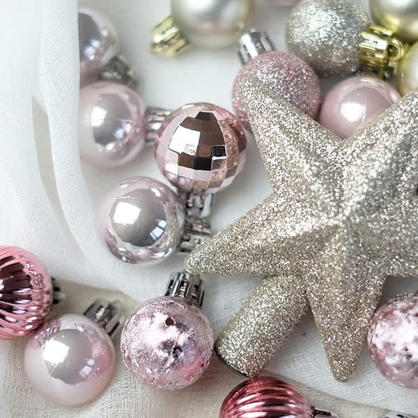 Juldekorationsset 30 st Rosa Okrossbara Ornament