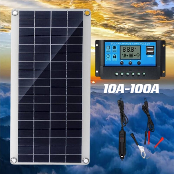 300W 12V Solpanel, Solpanel Kit, Batteriladdare Kit med 20A Solcellsladdningsregulator för Husbil, Yacht, Utomhus, Trädgård, Belysning (W)