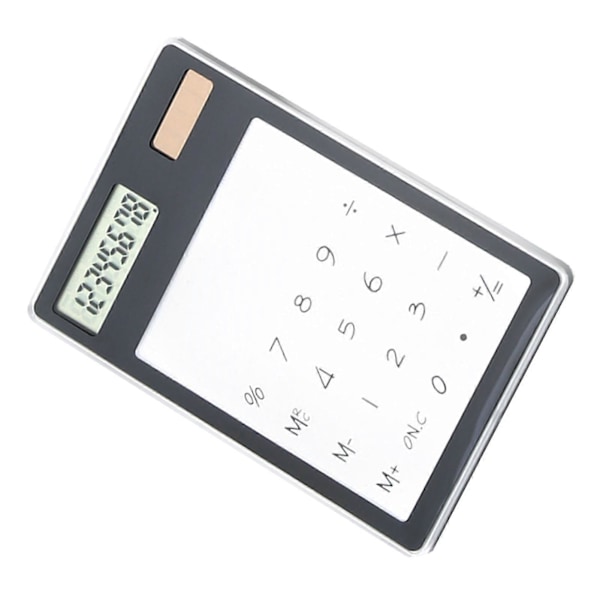 Solcelledrevet lommeregner med berøringsskærm, 8-cifret LCD-display, bærbar transparent lommeregner til kontor, skole, hjem, sort (W)