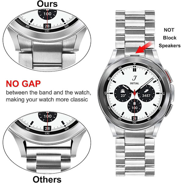 Remfri rem til Galaxy Watch 4 Classic 46mm, rustfrit stål armbånd med stærk metalclips udskiftningsrem til Samsung Galaxy Watch4 Class (W)