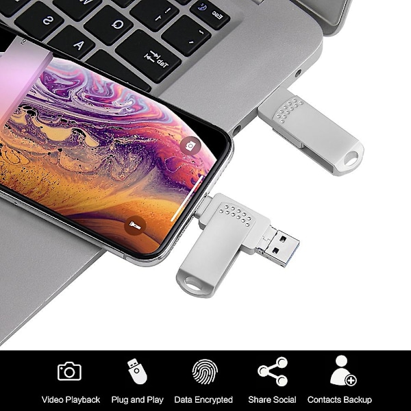 RICHWELL 256GB Stort Lagringsminne USB-minne för iPhone Android Data Lagring [FW] Pink Style A