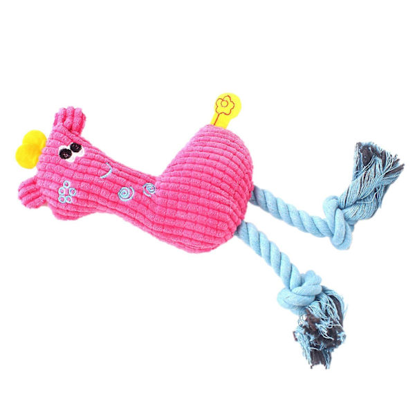 Plush Leksak Giraff för Hundar, Säker Flanellrep för Tandvård, Söt Rosa