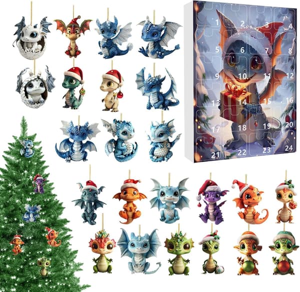 Julekalender med 2D akryl dragepynt (W)
