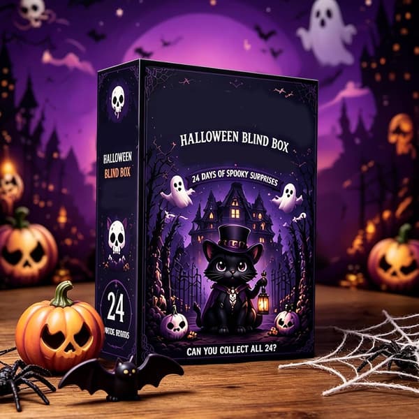 24-dages julekalender med en dekorativ 2D akrylkat, ideel til Halloween, til børn og voksne (W)