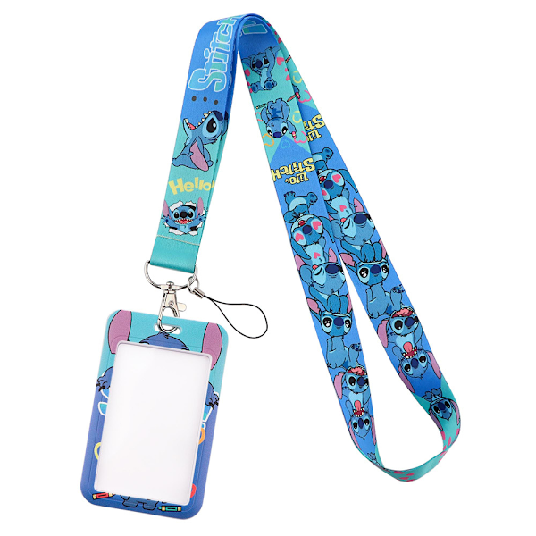 Halsband med Stitch-motiv + Stitch-korthållare, mobiltelefonsäkerhetsbälte, nyckelband, kontorsdokumentband, presenttips KP631-7