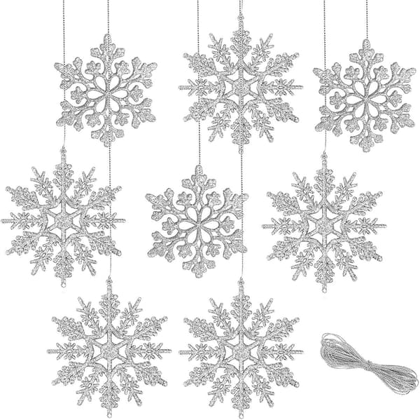 Jule snefnug ornamenter 40 stykker sølv glitter 10 cm