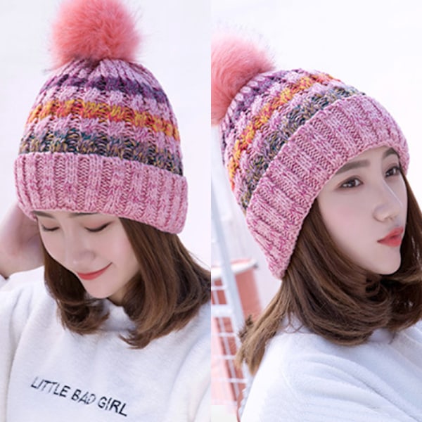 Trendy hat med pompon til kvinder Pink