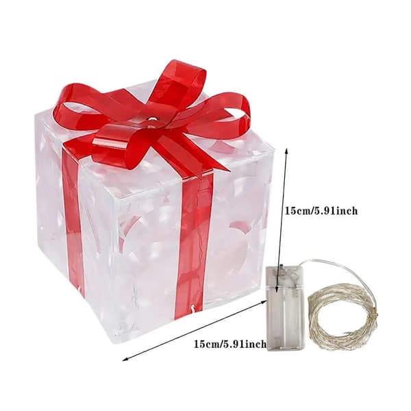 3X Jullysande presentbox dekoration prydnad med rosett belysningsbox utomhusbelysning jul 2024 B(w)
