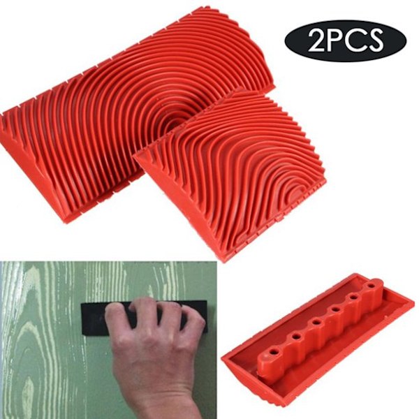 2-pack imitations träådring färgroller borste konst väggmålning verktyg trä DIY ådring målning verktyg hushålls väggkonst färg väggdekoration (W)