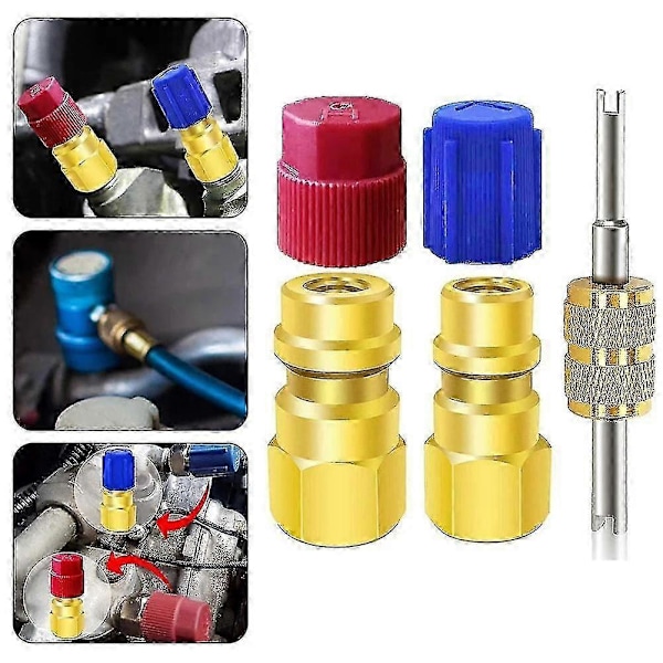 R12 til R134a Aircondition Påfyldningsventil Adapter Retrofit Kit Inklusive Koblinger (W)