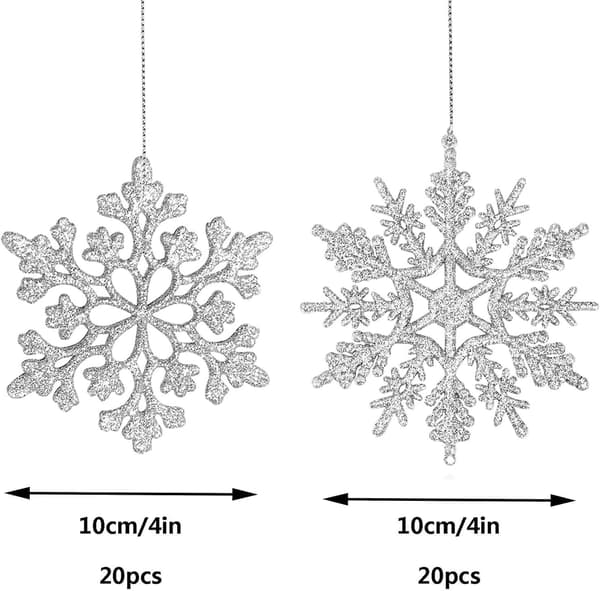 Jul Snöflinga Ornament 40 Stycken Silver Glitter 10 cm