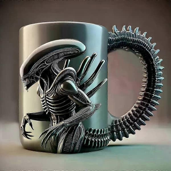 Ny Xenomorph Mugg Formad Mugg Värmeöverföring Platt 3D Effekt Kaffekopp 500ml (Fww)