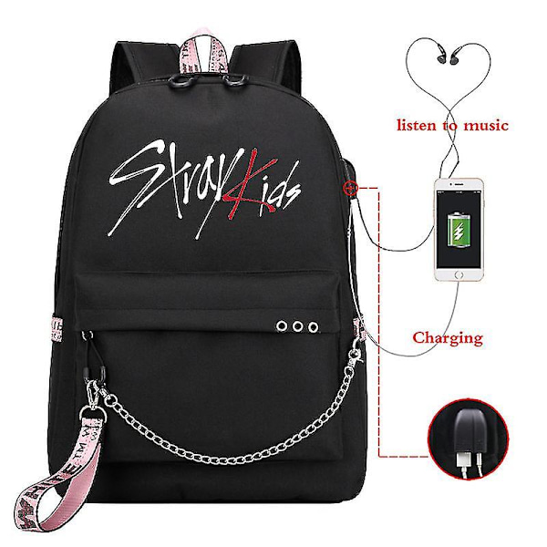 Stray Kids USB Ryggsekk Koreansk Stil Felix Skolesekk Tilbake Til Skolen Gutter Jenter Fans Gavepose Mochila 1