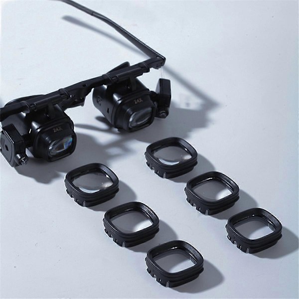 24X Lup Hovedbøjle med 2X 6X 10X Forstørrelse og 2 LED Lys Forstørrelsesglas til Smykker Ur Reparation Lodning (W)
