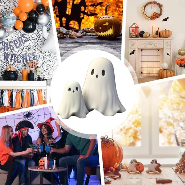 Søte og skumle dekorative spøkelsesstatuer i harpiks til Halloween (W)