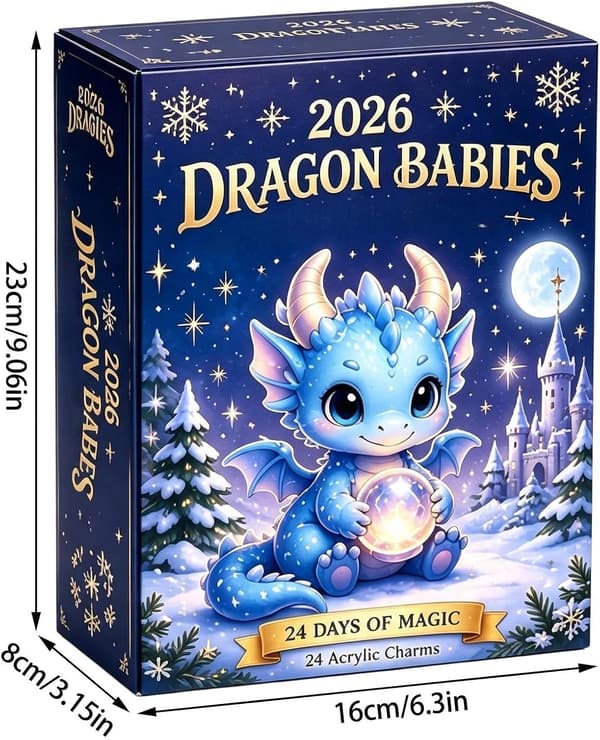 Julekalender 2026: 24 samleobjekter dragevedhæng, 24 dragefigurer, børnelegetøj (W)