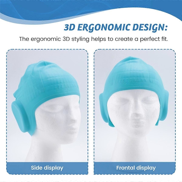 Unisex Børne Badehætte 3D Ørebeskyttelse Silikone Badehætte Vandtæt Svømmehætte til Børn og Gi (W)