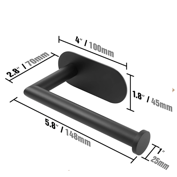 Matt Svart Toalettpapirholder Selvklebende 304 Rustfritt Stål Klistre på Toalettpapirholder for Bad