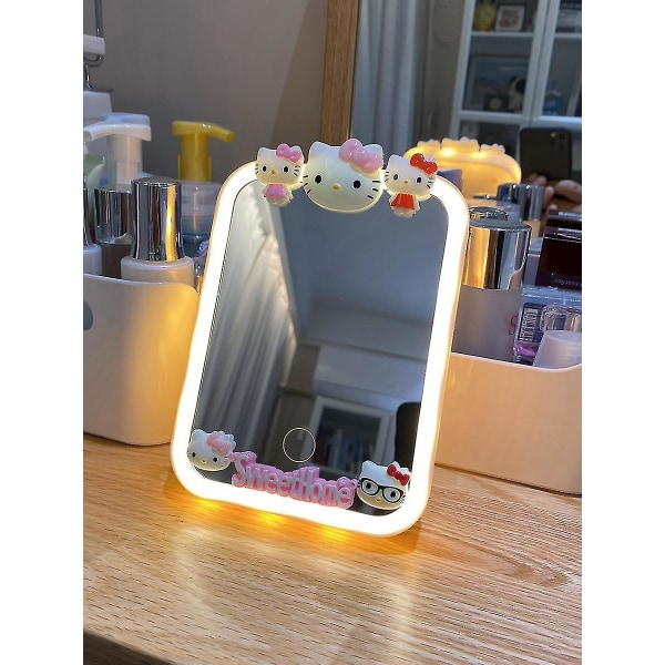 Kawaii Äkta Sanrio Led Sminkspegel Hello Kitty Tecknad tjej Hd Belysning Dressing Spegel Skrivbord Söta damer Holiday Gift_Newway [FW] pink