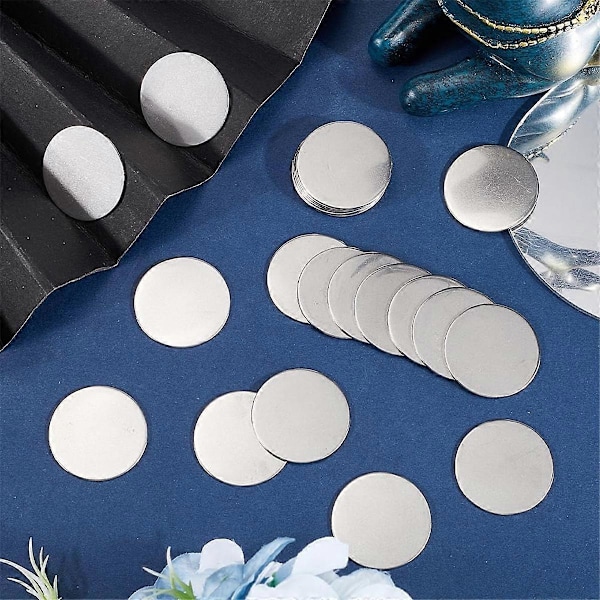Eske med 40 stk. rustfrie stål trykte blanke skiver, bulk DIY smykkehåndverk navnelapper halskjede øredobber (W)