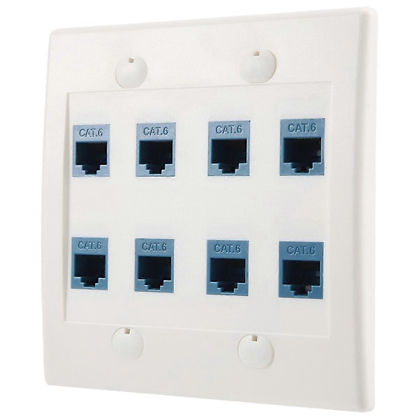 Ethernet Vægplade 8 Port - Dobbelt Gang Cat6 RJ45 Jack Netværkskabel Frontplade Hun til Hun - B (W)