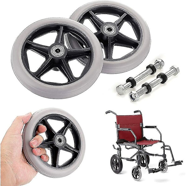 FW 2 st 6-tums gummihjul ersättning rullstol framhjul rollator walker halkfria ersättningshjul grå