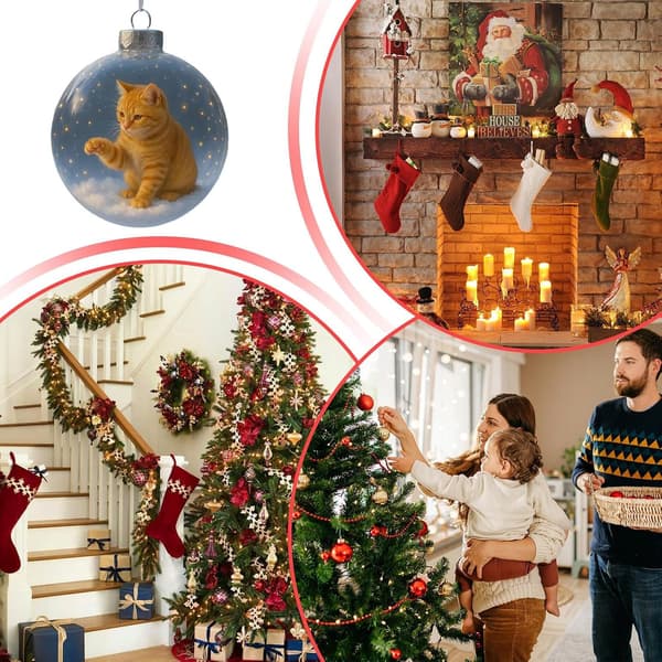 Kattungeformede julekuler, katteformede ornamenter til juletrær, egnet for vinduer, vegger og peiser. (W)