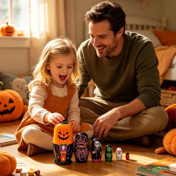 6-lags græskarformede russiske \"nesting dolls\" til Halloween, træstablelegetøj (W)