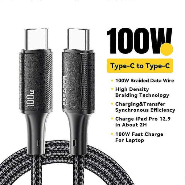 Snabb Laddningskabel 1M Typ-A till Typ-C Nylonflätad 100W