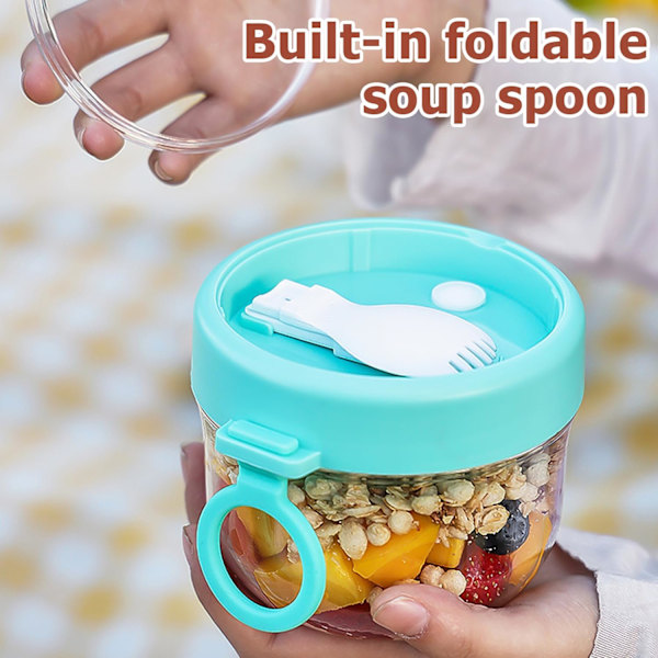 Pakke Müslikopper for Reise: Yoghurtkopper for Reise med Skje og Lokk, 600ml, Lekkasjesikker Yoghurtkopp for Reise, Fruktbeholder (W)