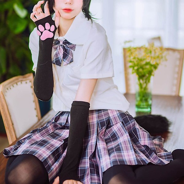 Kawaii Kattepote Votter Søte Myke 3D Tær Bønner Fingerløse Hansker Katteklo Poter Pads Ermer Katte Cosplay Tilbehør (W)