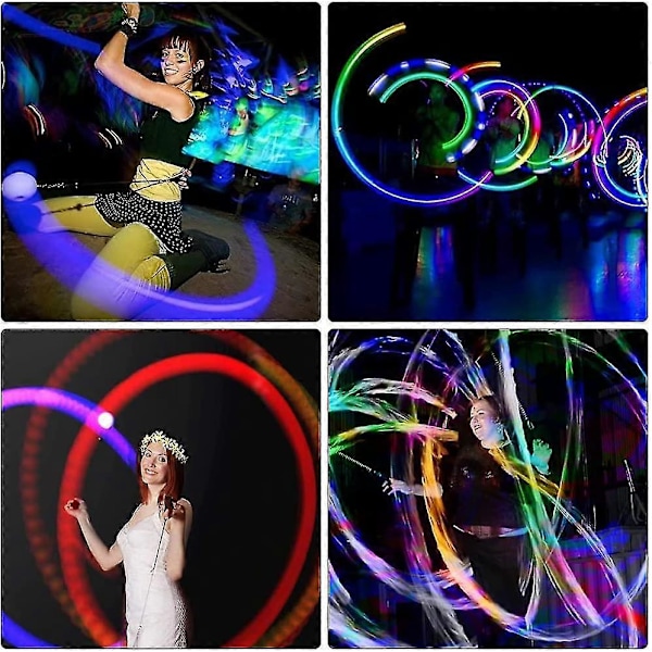 Led Poi Bollar, Set med 2 Led Poi Jongleringsbollar med Regnbågsfärger och Strobeeffekt, Led Glow Poi Set för Nybörjare och Professionella (W)