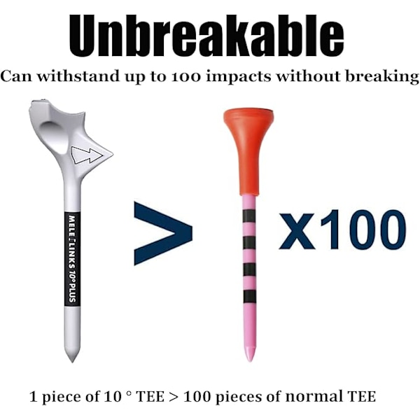 10 ubrydelige golf tees, 10 graders plastik golf tees, professionelle, holdbare, øger afstand, golftilbehør