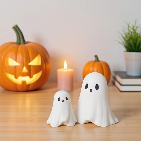 Søte og skumle dekorative spøkelsesstatuer i harpiks til Halloween (W)