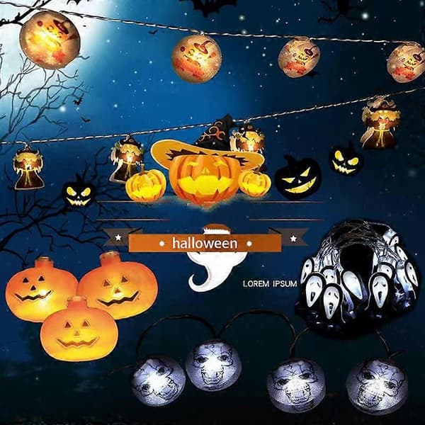Halloween Græskar Flagermus Kranie Lyskæde 15m Lang