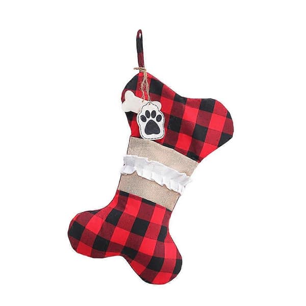 Kæledyrs julestrømper 45 cm stor burlap ternet ben