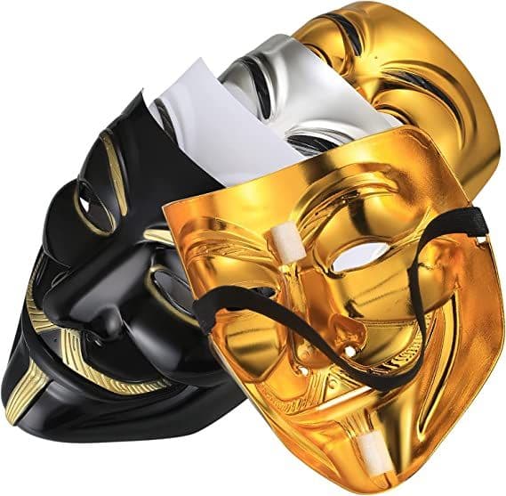 V for Vendetta -naamio - 4 kappaletta, unisex, lapset ja aikuiset, 4 väriä