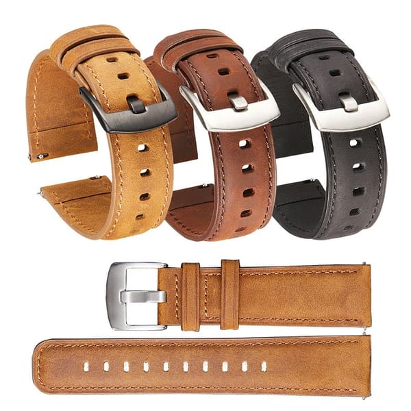 Brunt läderarmband för Samsung/Huawei smartklockor, 22mm, snabbfäste