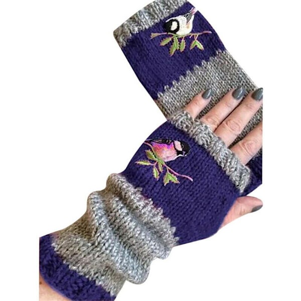 Damehandsker med syninger og broderi_ lange retro modehandsker_ blue