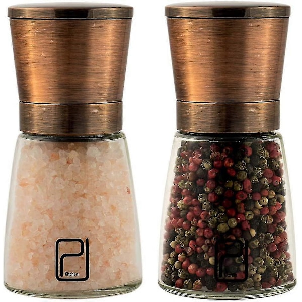 Premium Salt And Pepper Grinder Set - Best Copper Stainless Steel Mill - 6 Oz