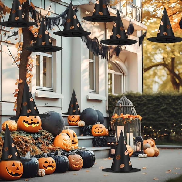 Heksehatter, gotiske dekorasjoner, originale kostymer til Halloween (W)