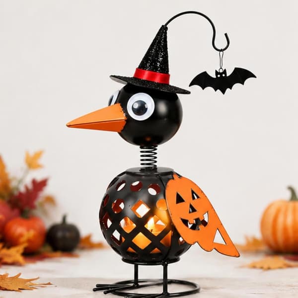 Metall Halloween kråke lysestake, gresskar, telys ornament, Halloween borddekorasjon (W)