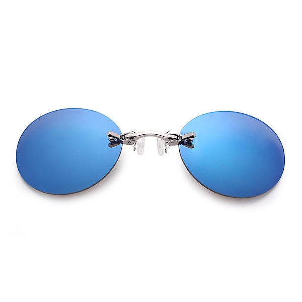 Matrix Morpheus Retro Runda Clip-On Näsbrillor Råmlösa Solglasögon för Män Ice Blue Lens