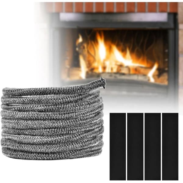 Flätad packning för eldstadsinsatser och kaminer, 8 mm x 3 m glasfiberpackning med 4 remsor, eldfast packning, eldstadsinsatspackning för ved（Fww）